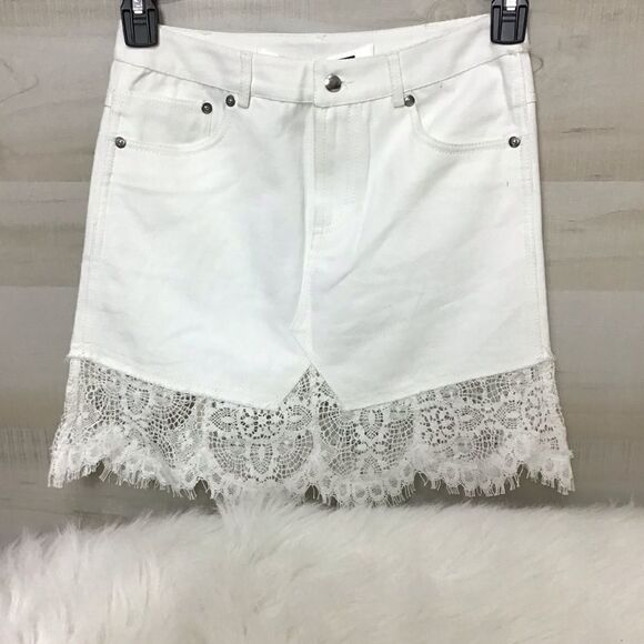 McQ by Alexander McQueen Denim Mini Skirt White Short Hybird Lace Size IT 38 - Picture 2 of 8